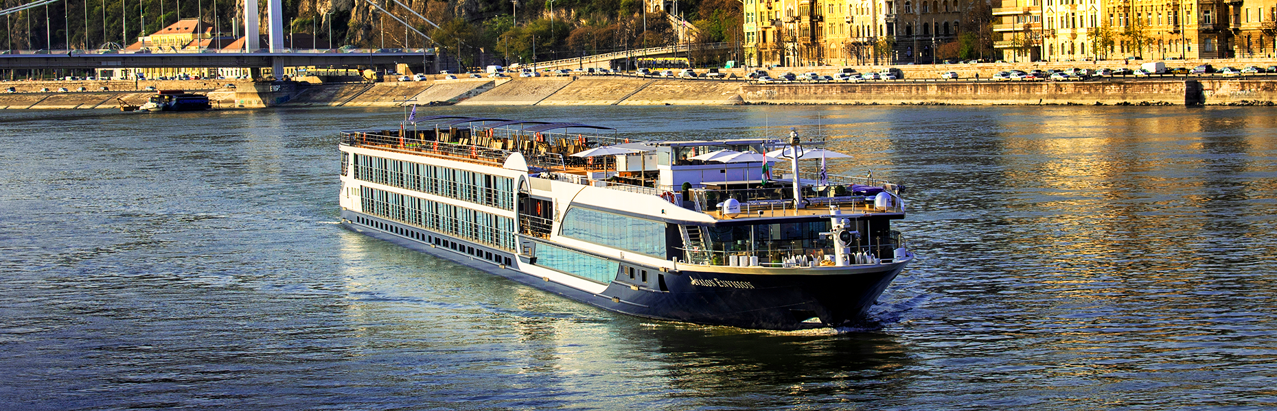 Avalon river ship sailing at dusk