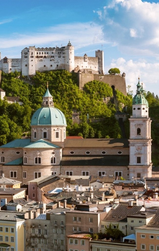 Salzburg Cathedral below Hohensalzburg Fortress