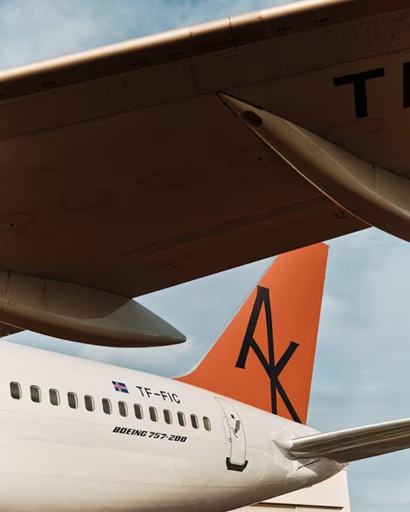 The tail of the A&K private jet, a Boeing 757