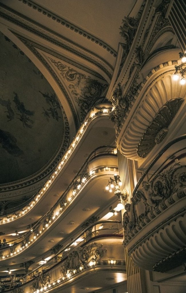 Gilded balconies inside the Teatro Colón