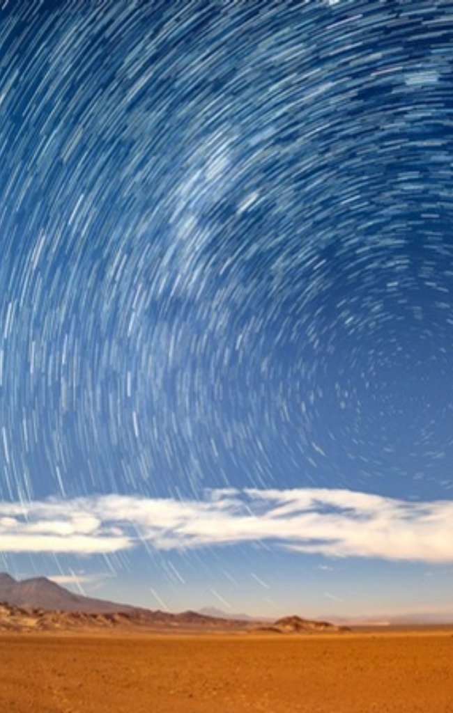 Star trails over the Atacama Desert at night