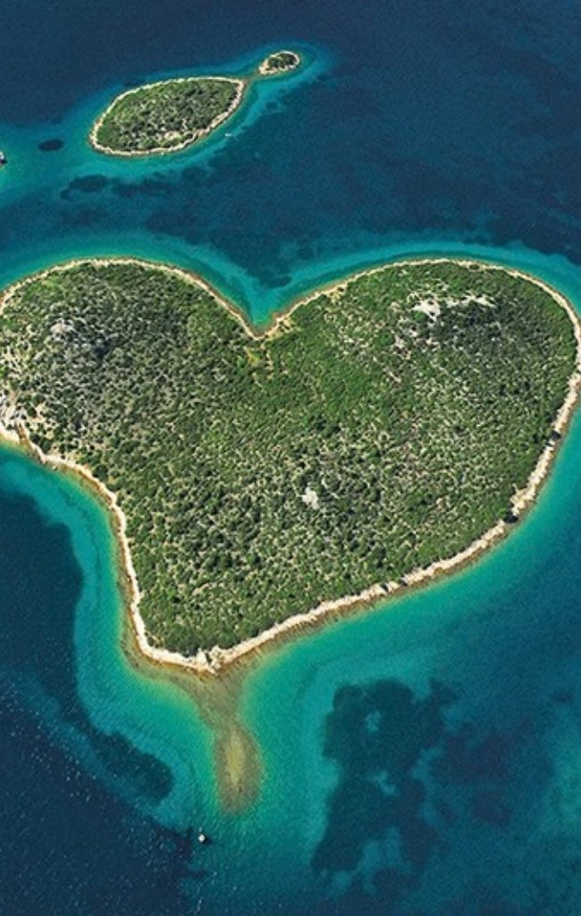 Aerial view of the heart-shaped island of Galešnjak near Zadar