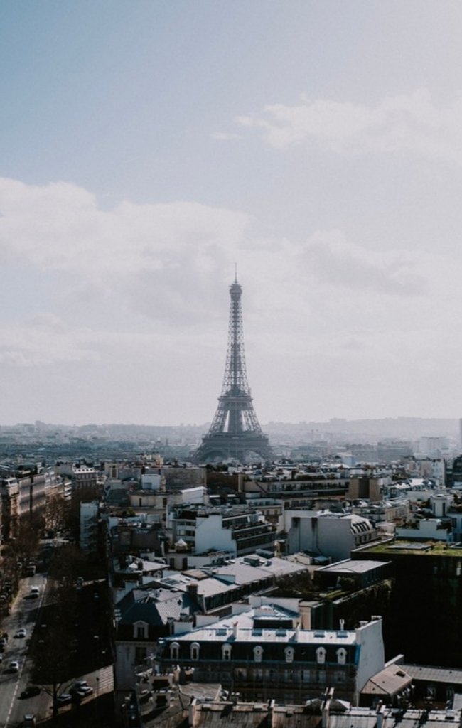 The Eiffel Tower above the Paris cityscape on a clear day