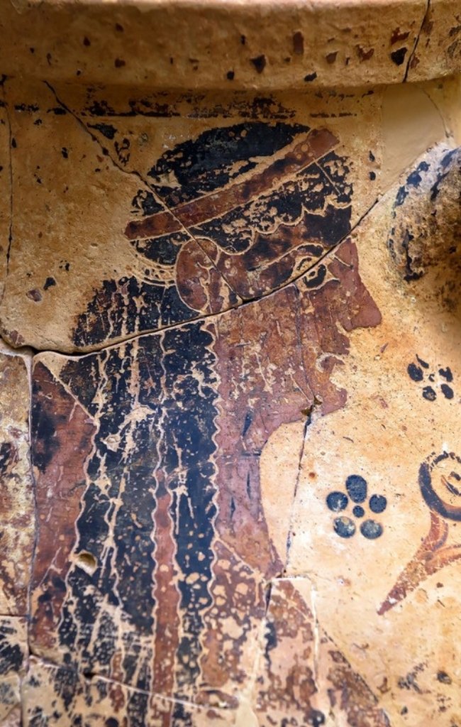A painted figure on ancient Greek pottery