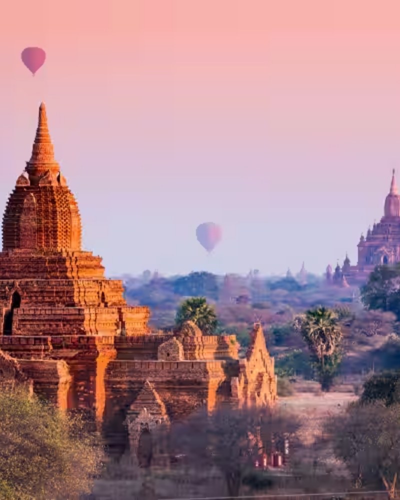 Hot-air balloons over the temples of Bagan, Myanmar