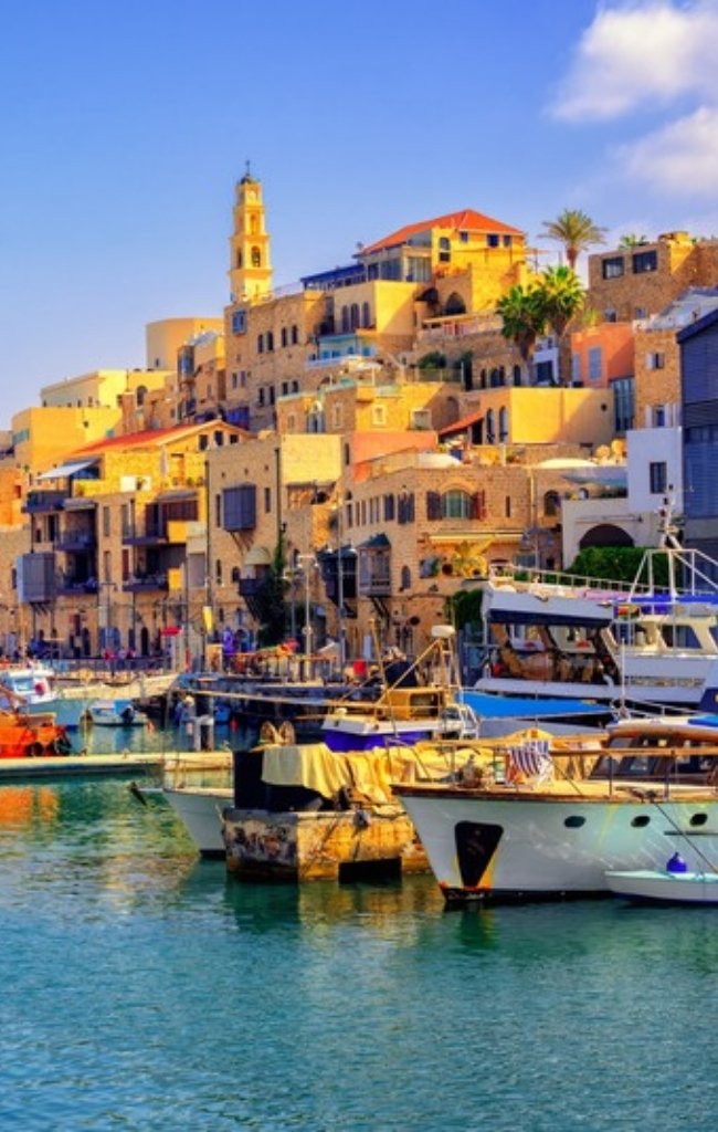 The old port and stone houses of Jaffa on the Mediterranean