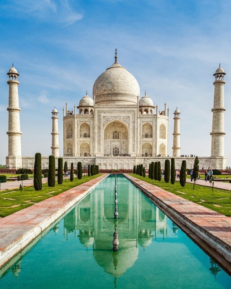 The Taj Mahal reflected in its long pool