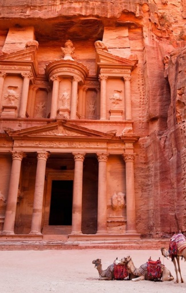 Camels resting before the Treasury at Petra