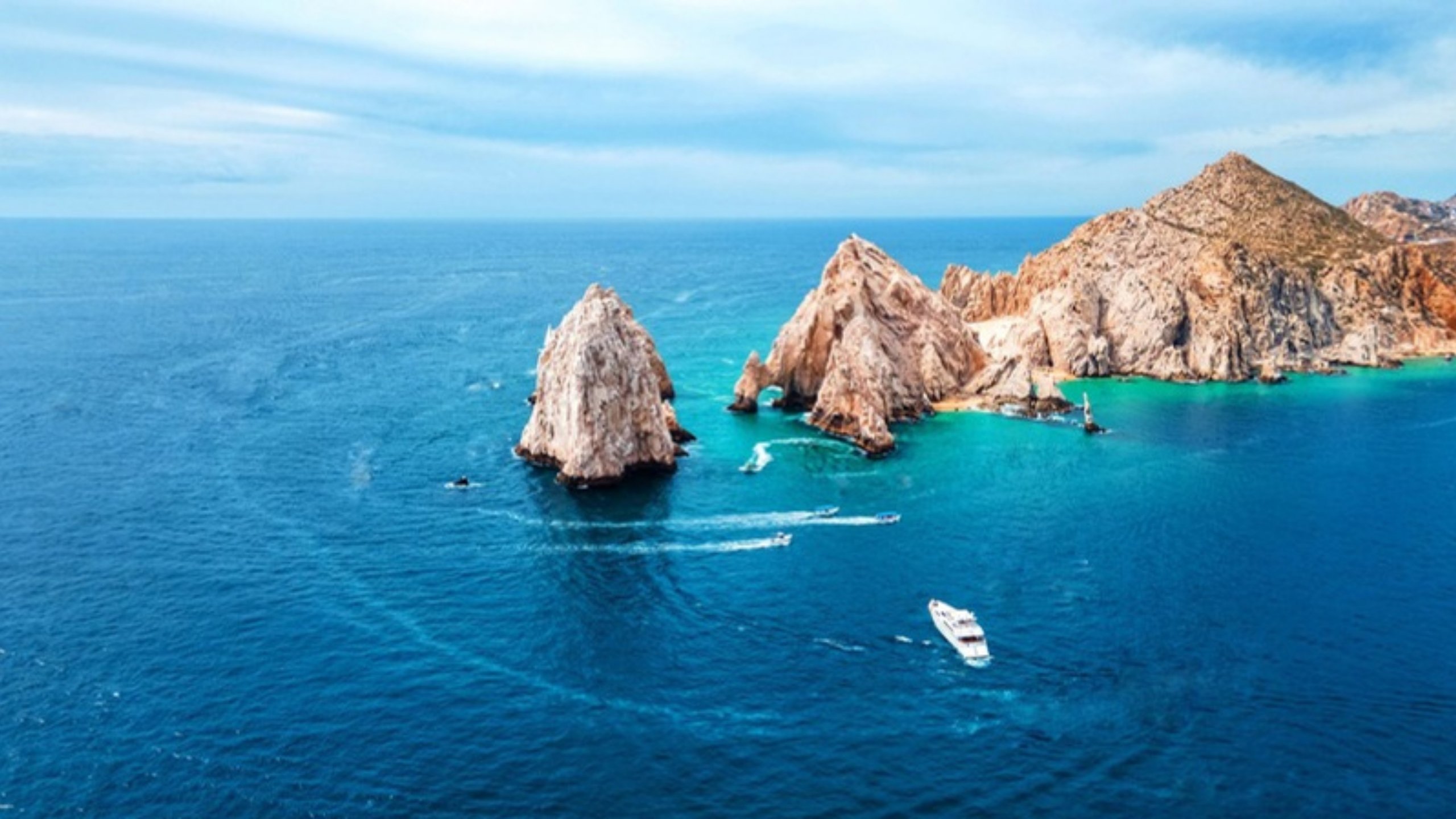 An aerial view of El Arco and the rocks of Land's End in Cabo San Lucas