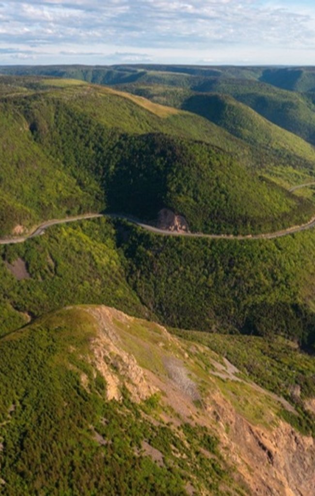 The Cabot Trail climbing along the coast of Cape Breton