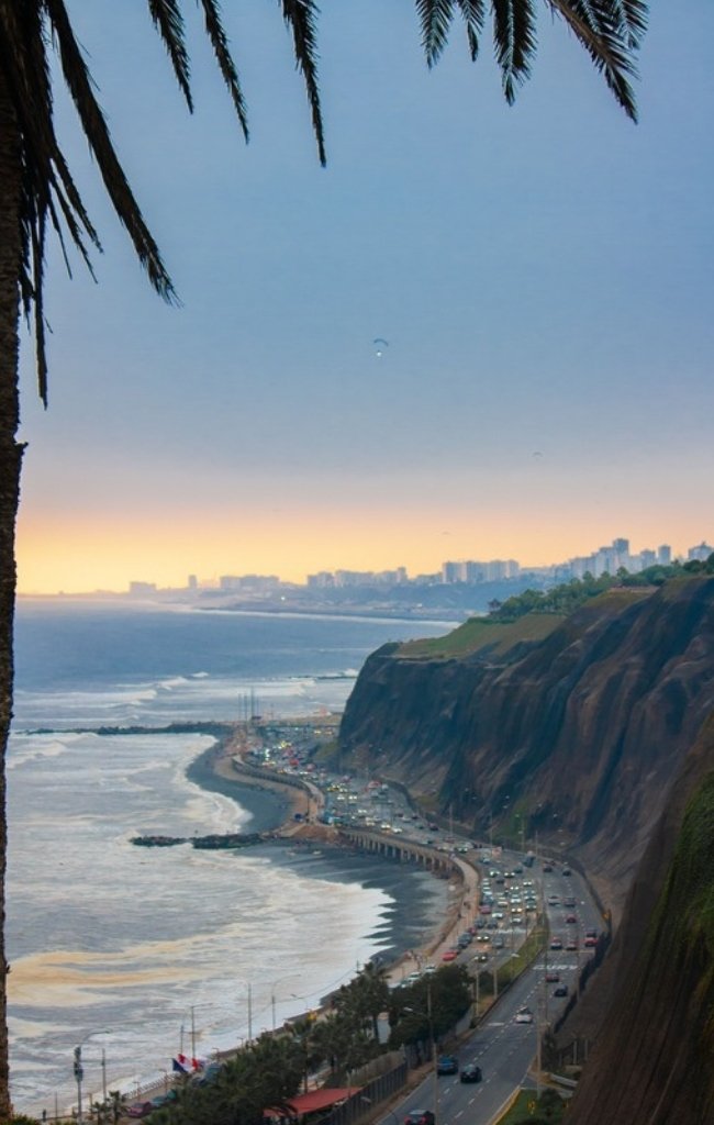 The cliffs and coastline of Lima at sunset