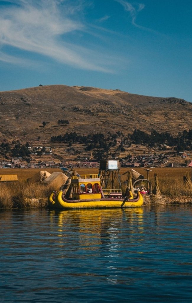A traditional reed boat on Lake Titicaca