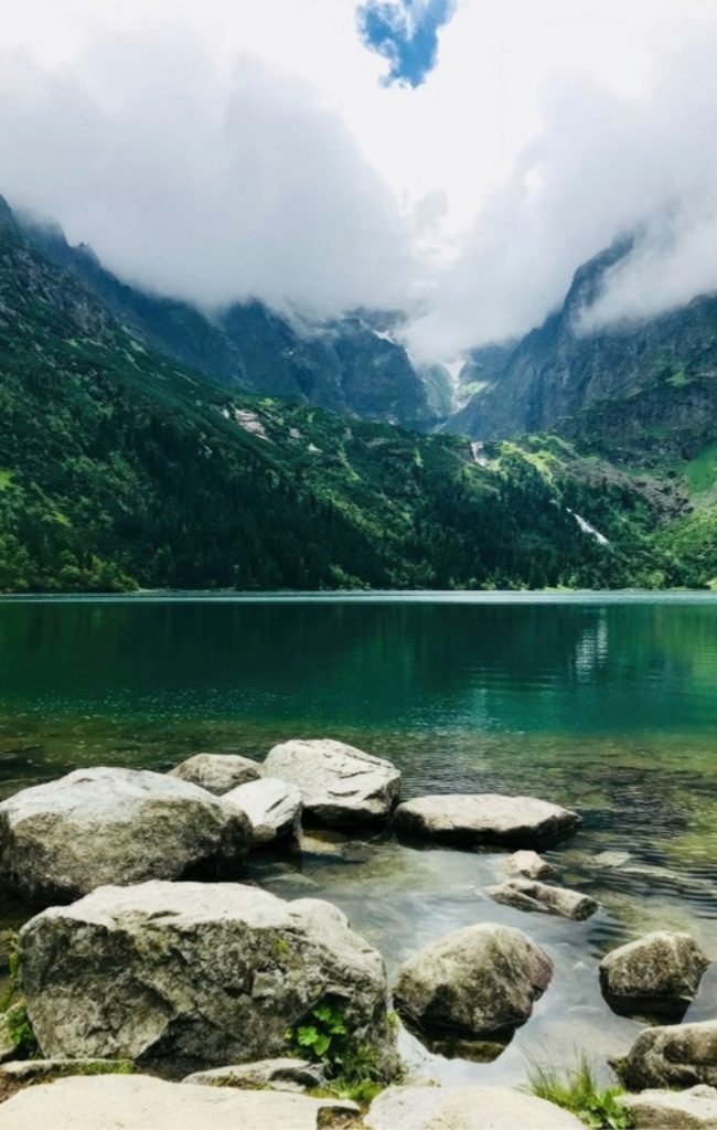 Morskie Oko lake below the peaks of the Tatra Mountains