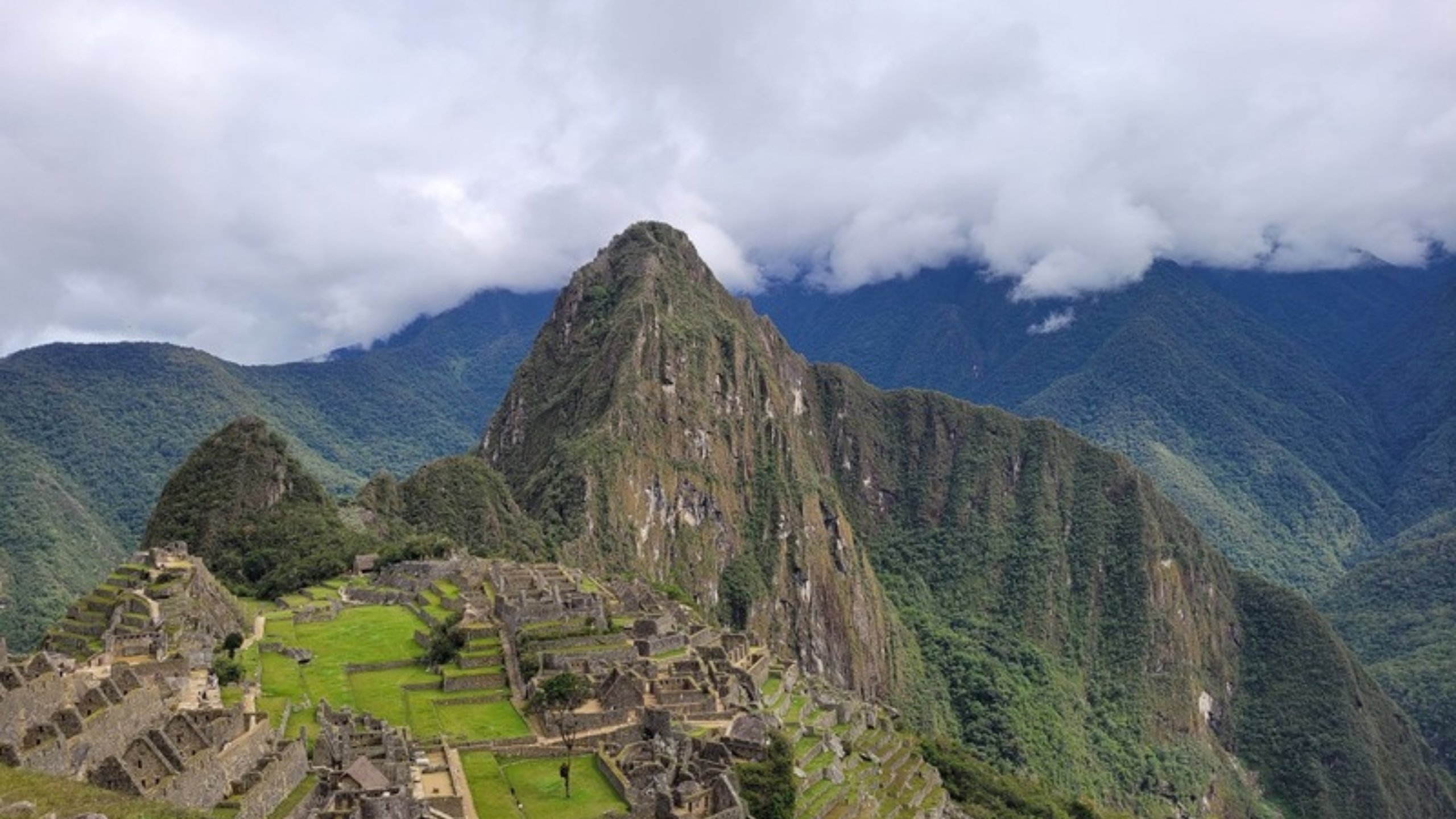 An aerial view of Machu Picchu among the Andes