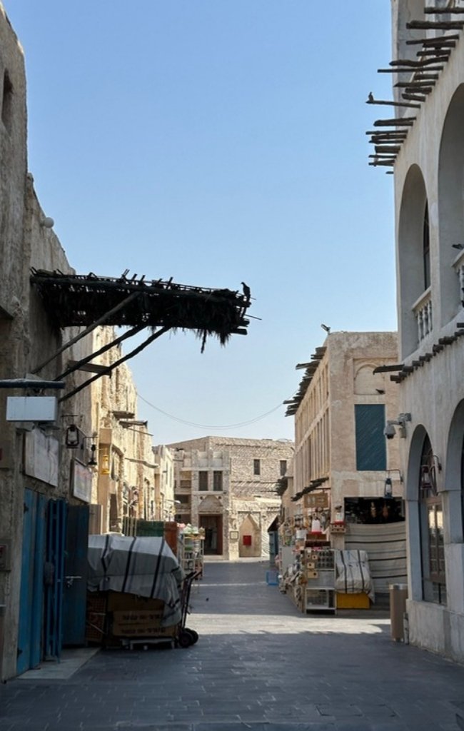 A quiet lane of traditional buildings in Souq Waqif