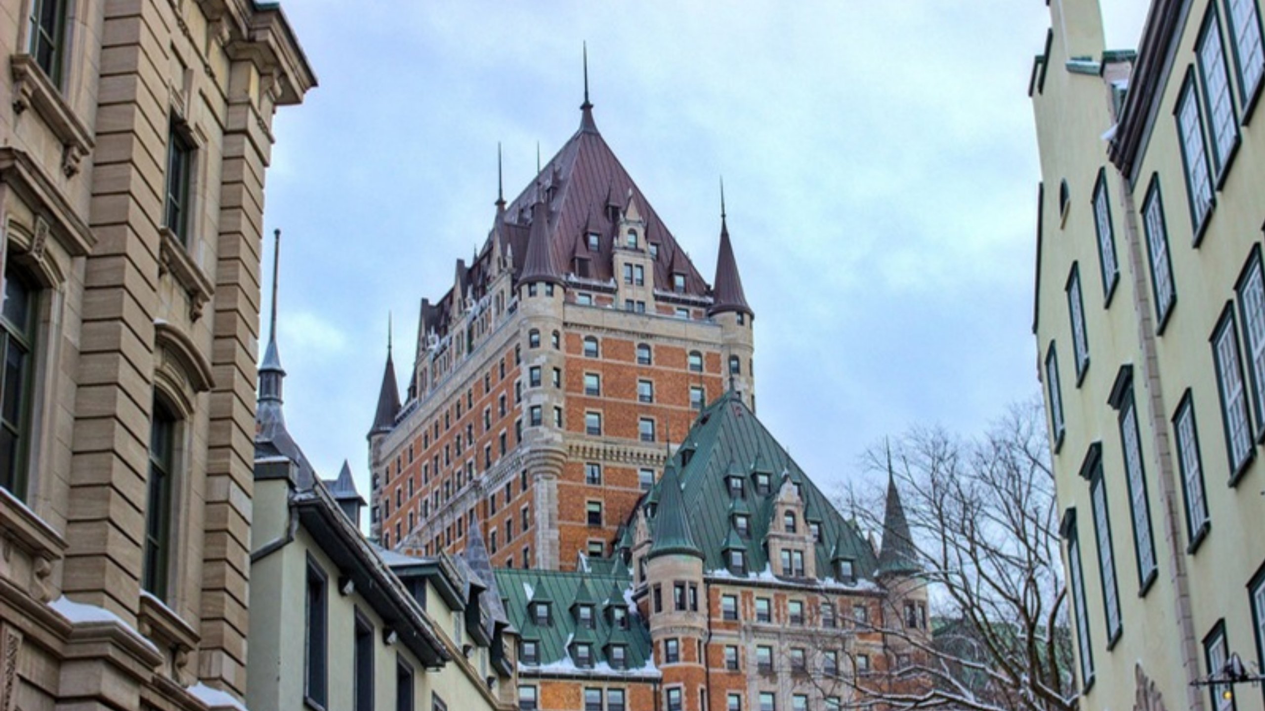The copper roofs and towers of the Château Frontenac in Quebec City