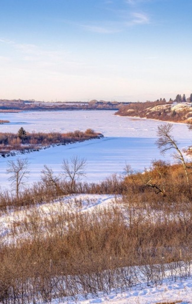 Snowy banks along the South Saskatchewan River