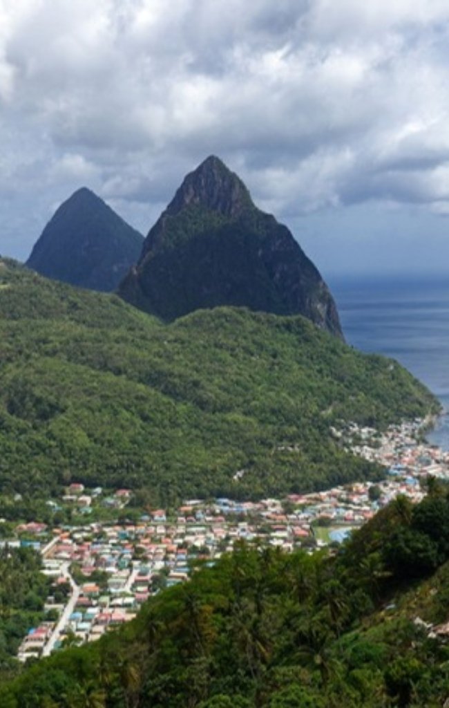 The green hills of Soufriere below the Pitons