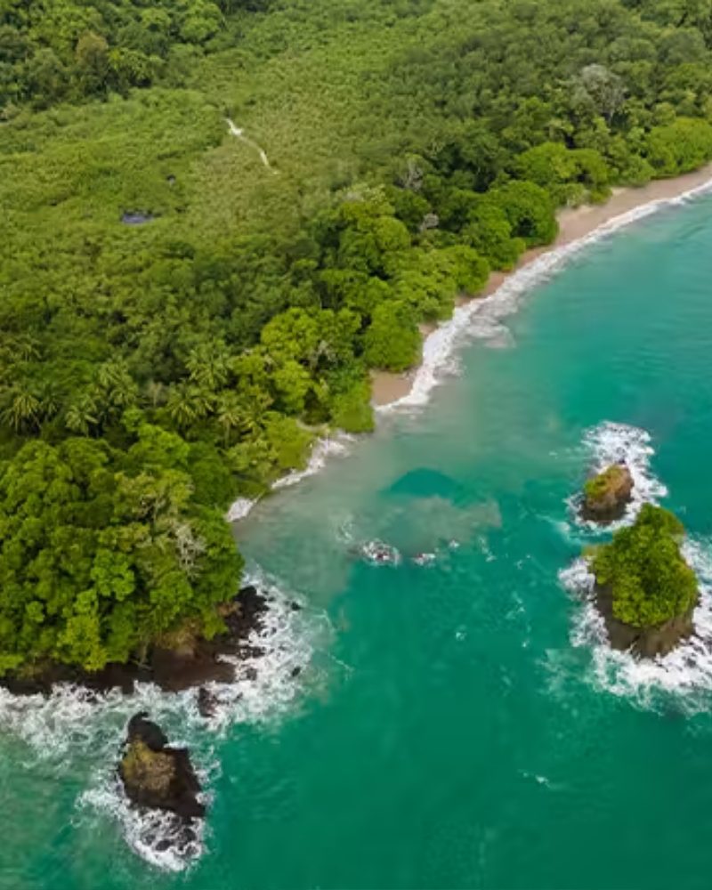Aerial view of rainforest and beach at Manuel Antonio, Costa Rica