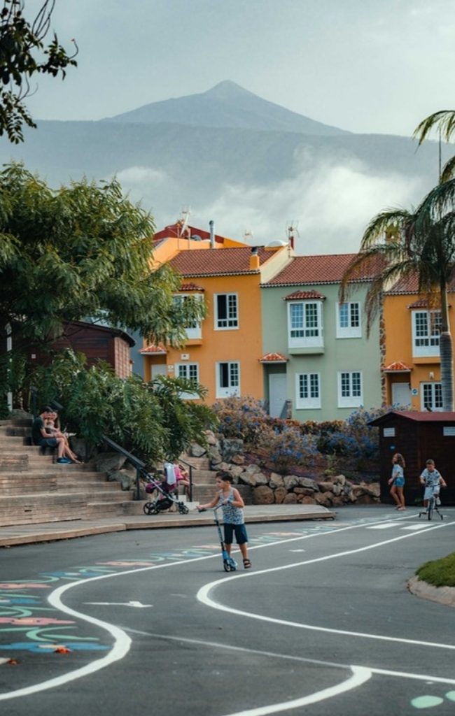 Colorful townhouses beneath Mount Teide in La Orotava