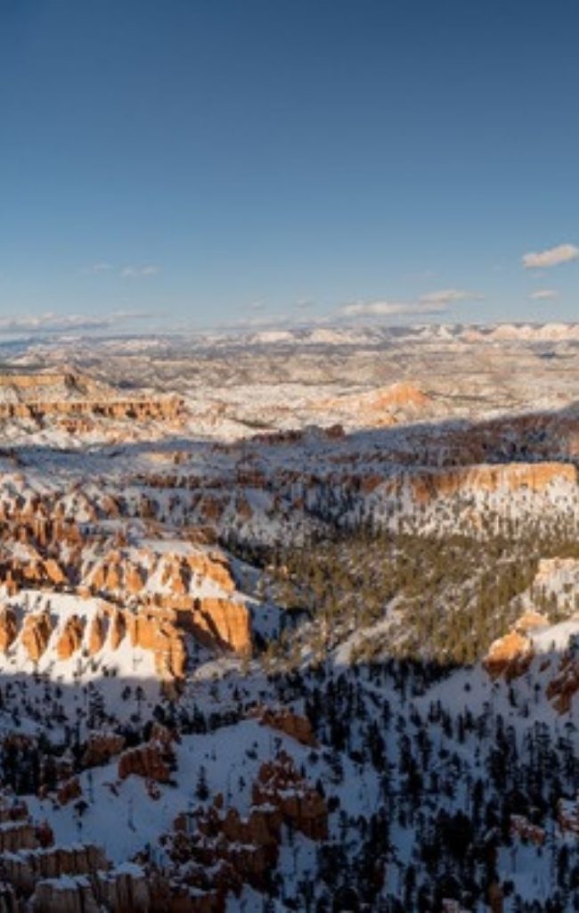 Snow-covered hoodoos in Bryce Canyon in winter