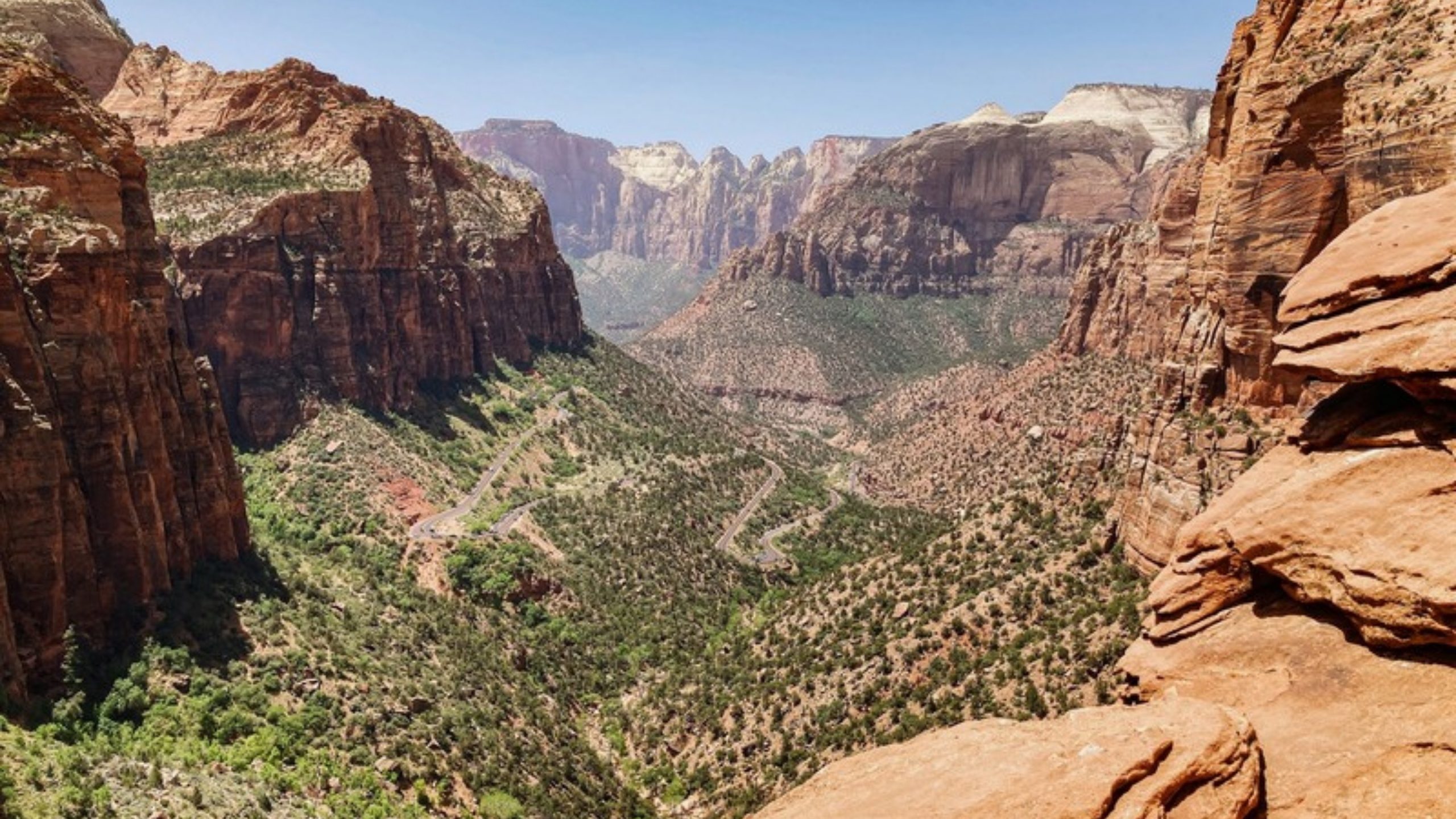 An aerial view of the canyons of Zion National Park
