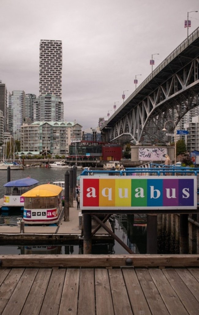 An Aquabus ferry dock on False Creek at Granville Island