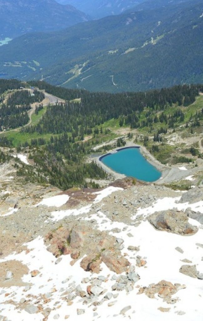 Alpine lakes and rocky slopes high on Whistler Mountain in summer