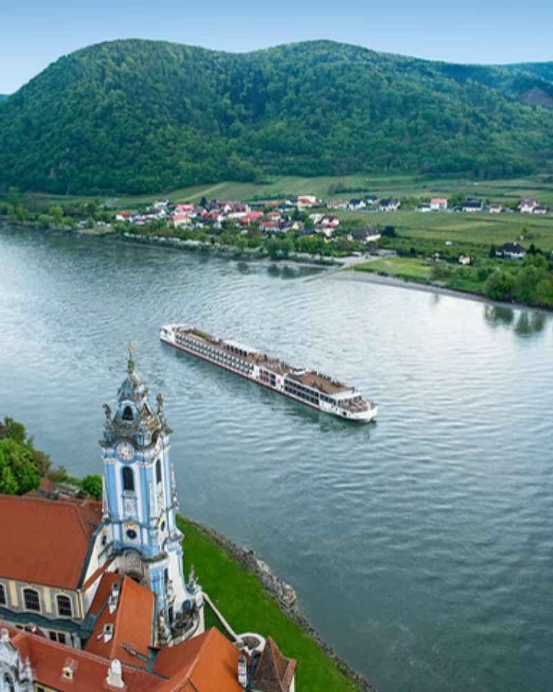 The Viking longship Njord on the Danube at Dürnstein