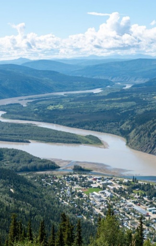 Dawson City beside the Yukon River seen from above