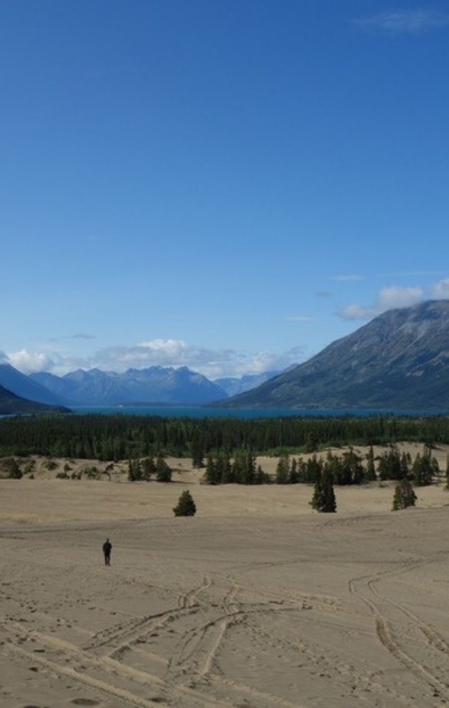 The Carcross Desert below mountains south of Whitehorse